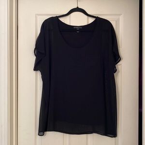 Design History black shear top with attached knit stretch tank top.